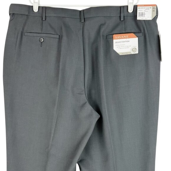 Savane Men's Comfort Waist Straight Pleated Rolled Cuff Charcoal Pants 46x30 NWT - Picture 4 of 13
